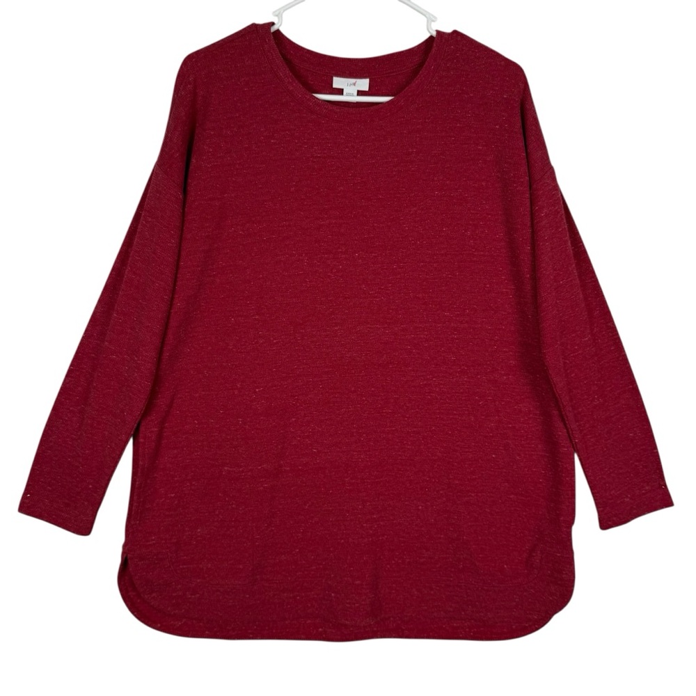 J. Jill Red Heathered Long Sleeve Knit Tunic Top Medium Cotton Blend w/ Pockets